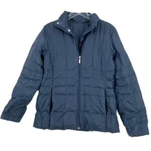 Lands' End Goose Down Quilted Puffer Jacket Womens S Navy Blue Nylon